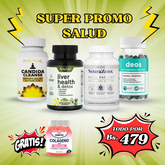 SUPER COMBO 4 | Deos + Candida + Liver health + Neurazenx + regalo gomitas de Colágeno