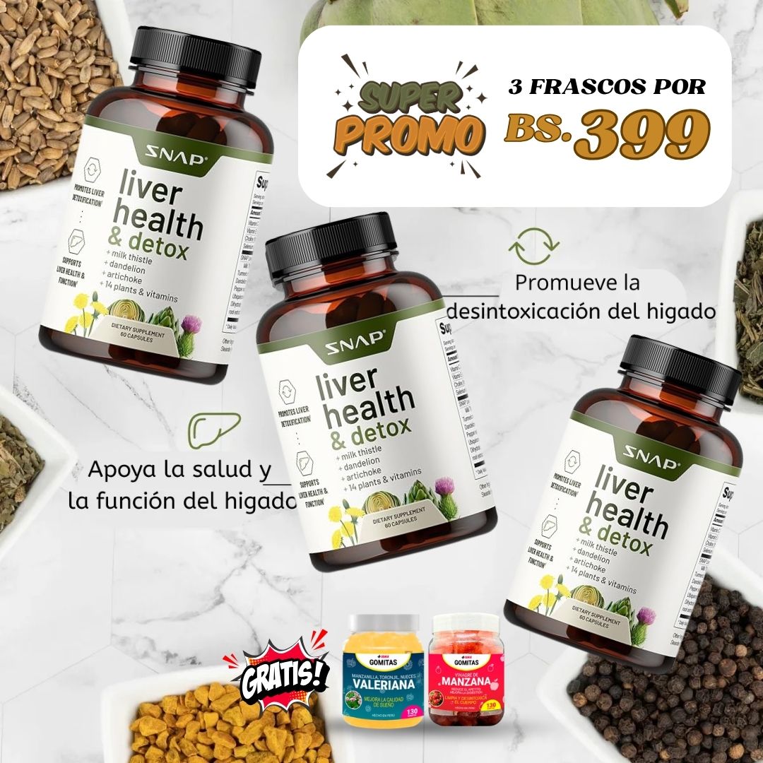 COMBO 3 LIVER HEALTH + GRATIS GOMITAS DE VALERIANA Y GOMITAS DE VINAGRE DE MANZANA