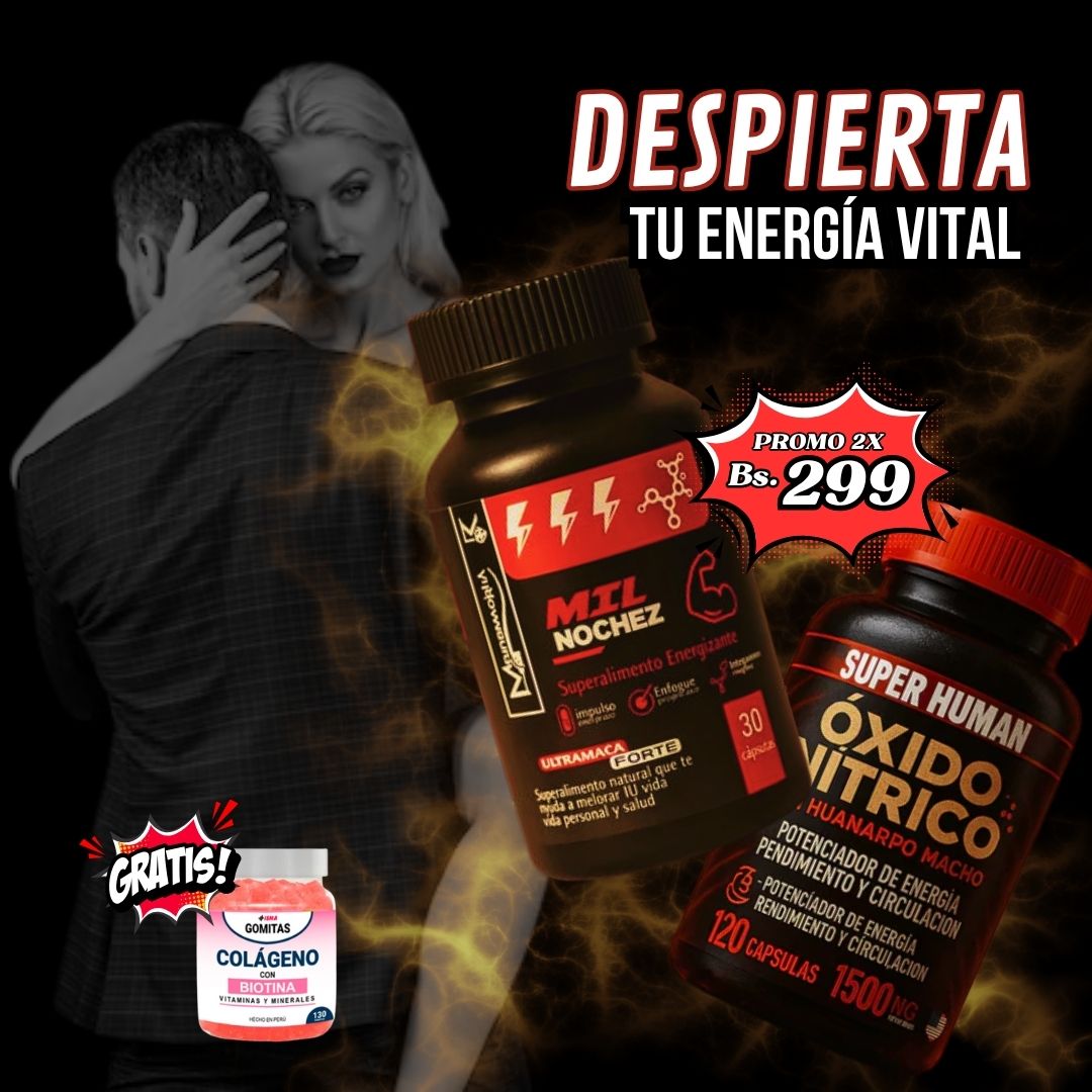 SUPER COMBO VIRIL OXIDO NÍTRICO + MIL NOCHEZ + regalo Gomitas de colágeno