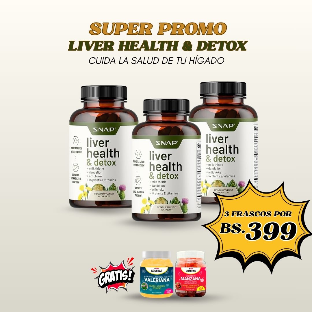 COMBO 3 LIVER HEALTH + GRATIS GOMITAS DE VALERIANA Y GOMITAS DE VINAGRE DE MANZANA