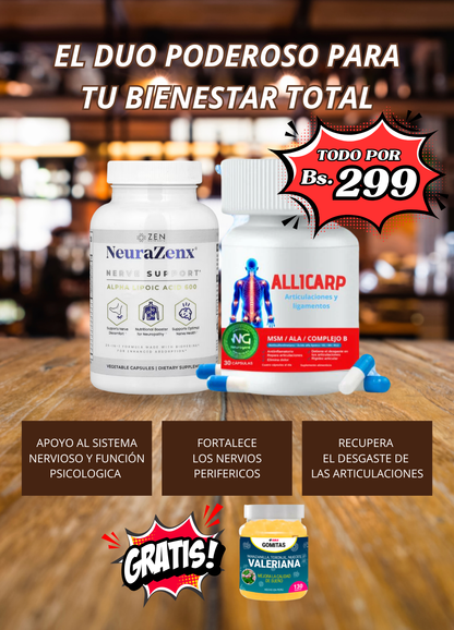 SUPER COMBO 3 | 1 Neurazenx + 1 Allicarp + regalo gomitas de Valeriana