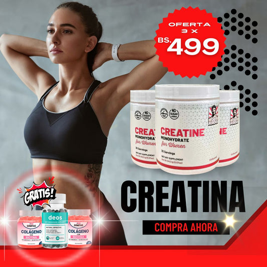 SUPER COMBO para mujeres Creatina Monohidratada + regalo 1 frasco de gomita funcional